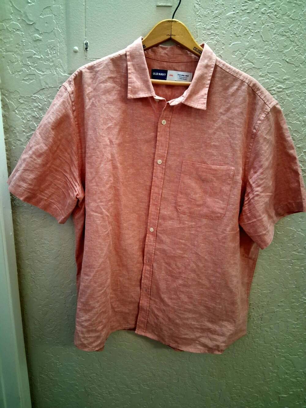 Old Navy Everyday Shirt Regular Fit Linen Blend XXL Peach Short Sleeve